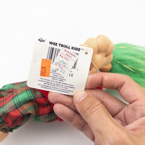 NEW Russ Christmas Caroling Trolls Harmony Boy 8” Plush Doll Green Tinsel Hair - Picture 9 of 9